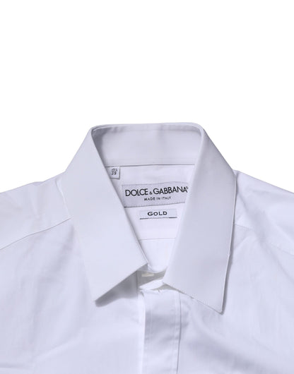 Dolce & Gabbana Weißes langärmeliges Hemd aus Baumwolle GOLD Formal