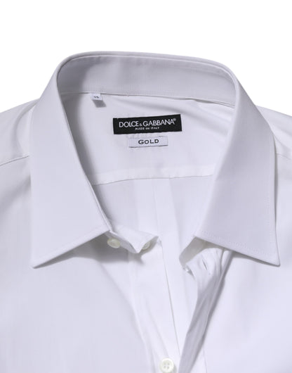 Dolce & Gabbana Weißes langärmeliges Hemd aus Baumwolle GOLD Formal