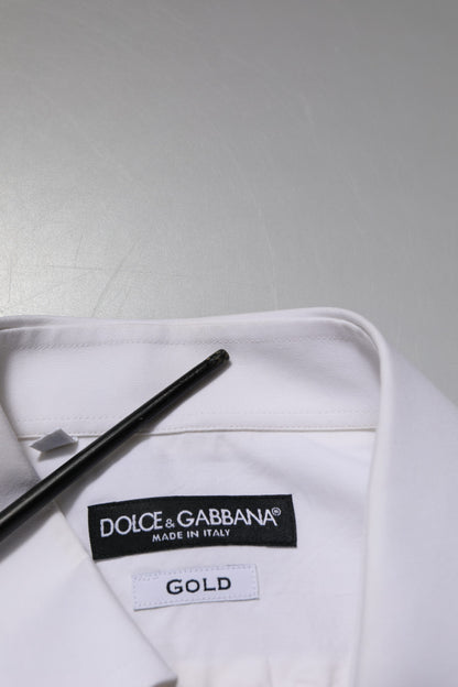 Dolce & Gabbana Weißes GOLD Kleid aus Baumwollpopeline Formelles Hemd