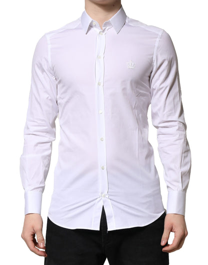 Dolce & Gabbana Weißes GOLD Baumwolle Langarm Herren Hemd Formal