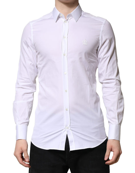 Dolce & Gabbana Weißes GOLD Baumwolle Langarm Herren Hemd Formal