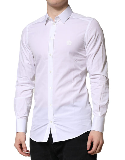 Dolce & Gabbana Weißes GOLD Baumwolle Langarm Herren Hemd Formal