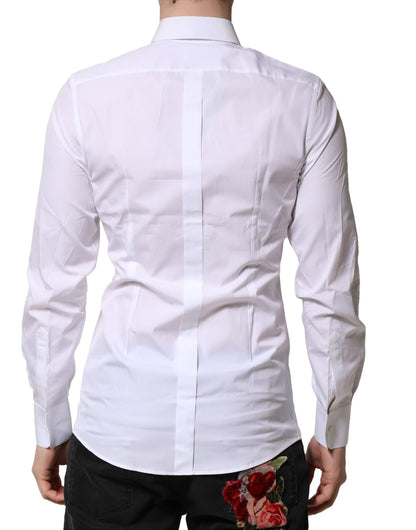 Dolce & Gabbana Weißes GOLD Baumwolle Langarm Herren Hemd Formal