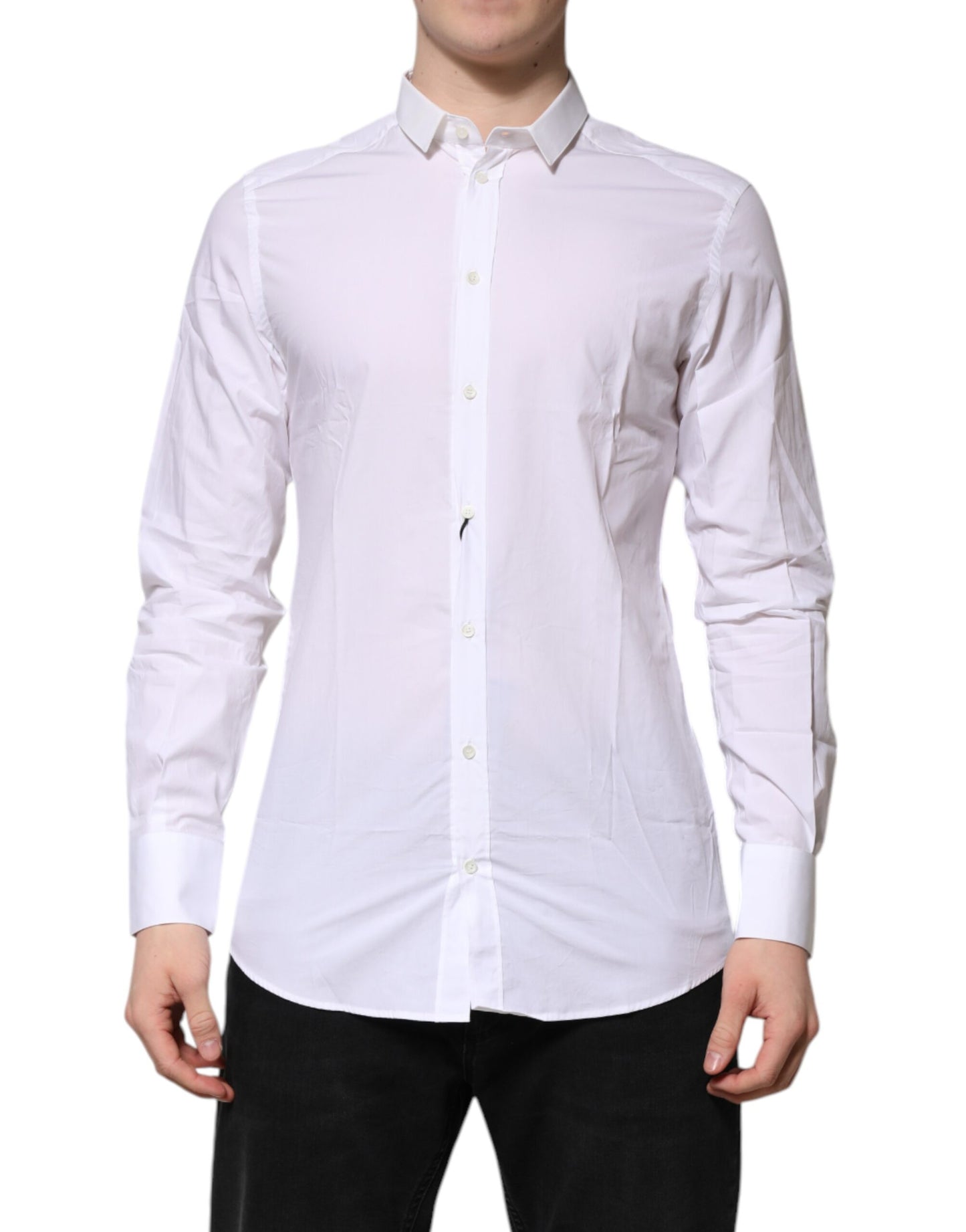 Dolce & Gabbana Weißes GOLD Baumwolle Langarm Herren Hemd Formal