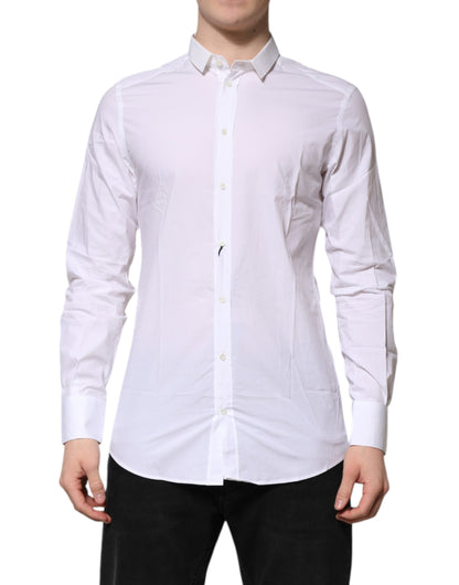 Dolce & Gabbana Weißes GOLD Baumwolle Langarm Herren Hemd Formal