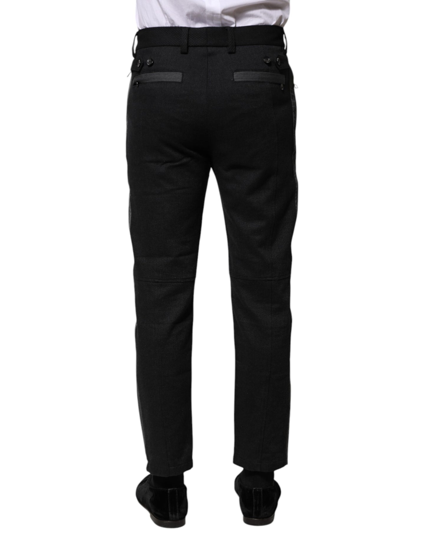 Dolce & Gabbana Schwarz Grau Fantasie Baumwolle Formal Slim Hose