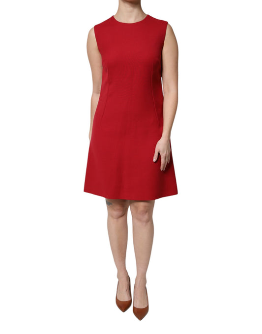 Dolce & Gabbana Rotes ärmelloses knielanges Kleid aus Wolle in A-Linie