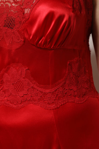 Dolce & Gabbana Rotes ärmelloses langes Maxikleid aus Seide