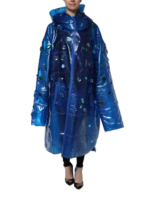 Dolce & Gabbana Blauer Kristall Regenmantel mit Kapuze