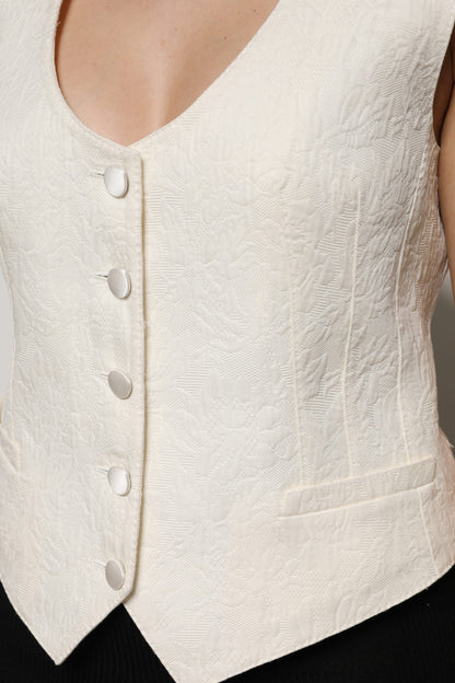 Dolce & Gabbana Elfenbeinfarbenes ärmelloses Weste Top mit Knopfleiste aus Baumwolle