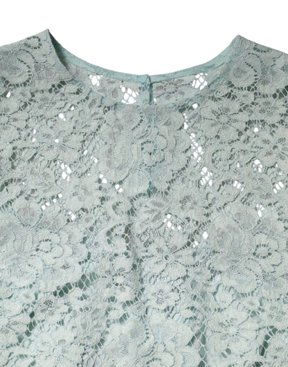 Dolce & Gabbana Mintgrünes Blusenoberteil aus Baumwolle mit Blumenmuster