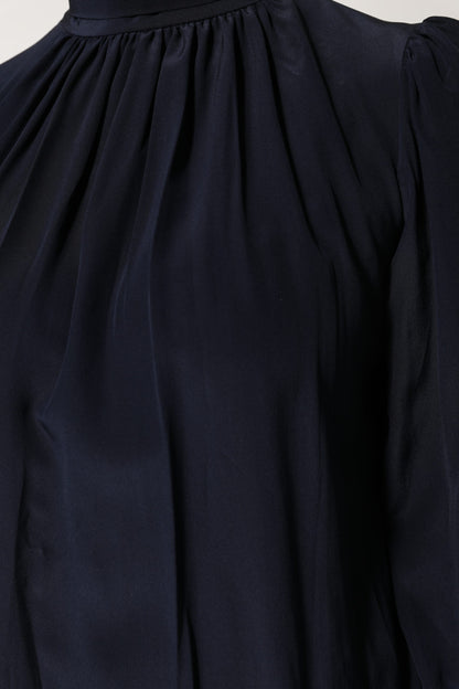 Dolce & Gabbana Blaues Seidenblusentop mit langem Ausschnitt und langen Ärmeln