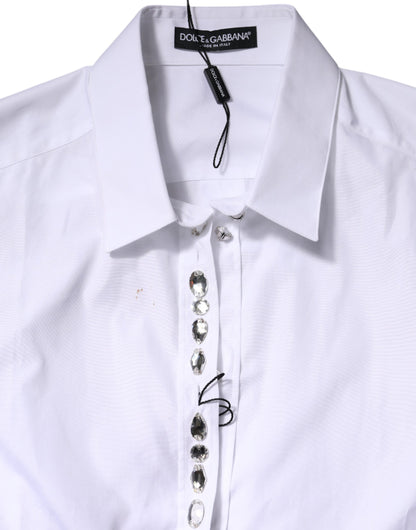 Dolce & Gabbana Weißes strassbesetztes langärmeliges Top