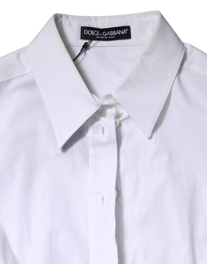 Dolce & Gabbana Weißes Blusenoberteil mit langen Ärmeln und Kragen aus Baumwolle