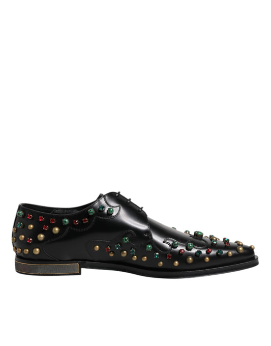 Dolce & Gabbana Schwarzes Leder Derby Kleid Nietenschuhe