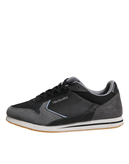 Trussardi Schwarz Gray Lace Up Low Top Casual Turnschuhe Schuhe