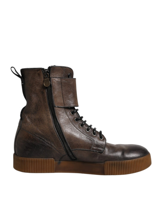 Dolce & Gabbana Braune Pferdeleder Mid Calf Stiefel Schuhe