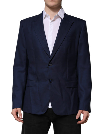 Dolce & Gabbana Blauer Wollmantel einreihig Anzug Blazer