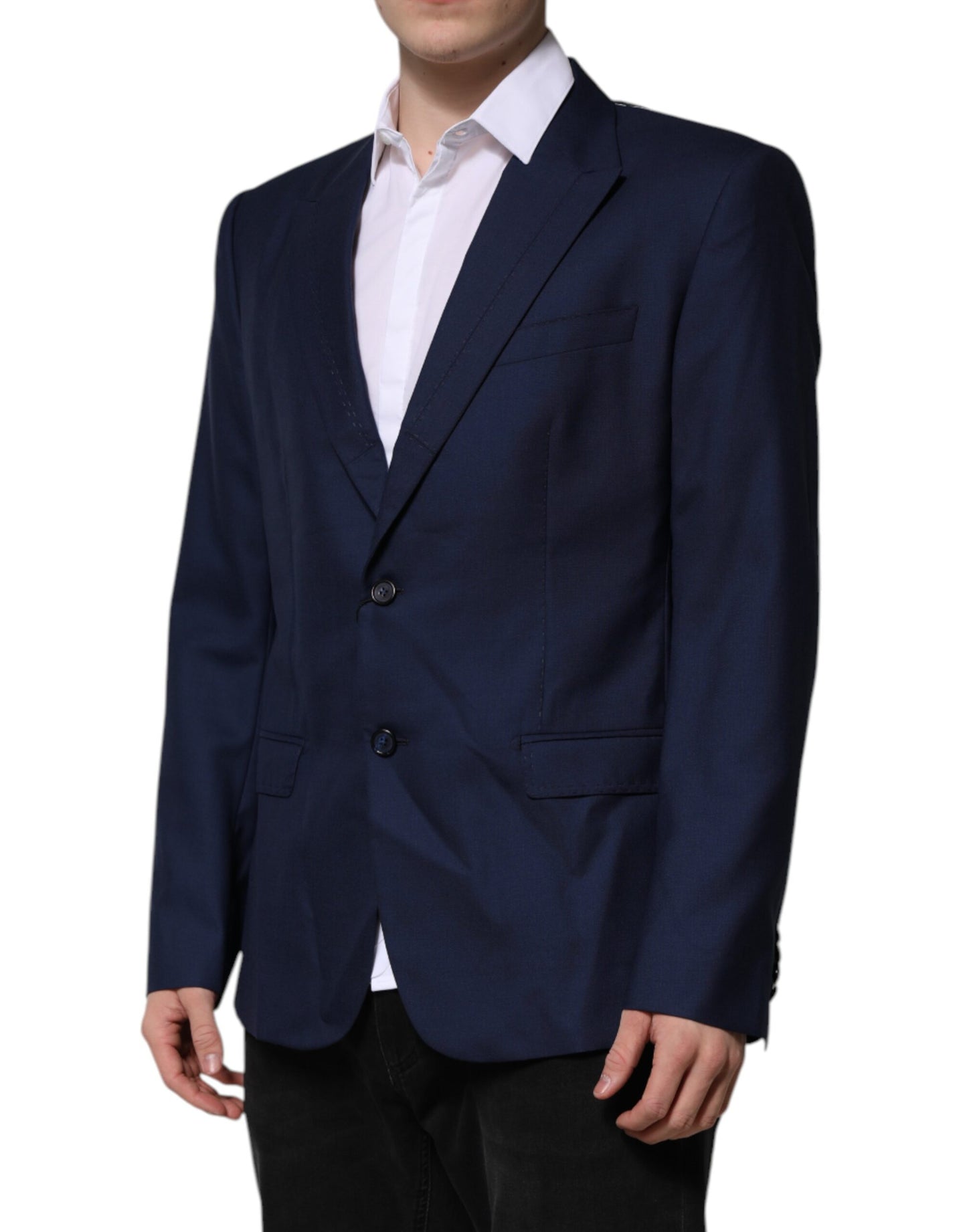 Dolce & Gabbana Blauer Wollmantel einreihig Anzug Blazer