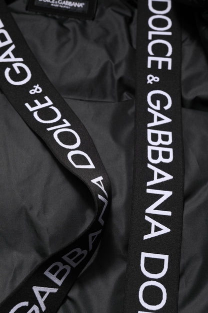 Dolce & Gabbana Schwarze Logo-Steppjacke mit Kapuze und Reißverschluss