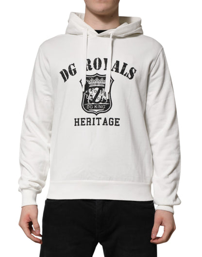 Dolce & Gabbana Weißer Kapuzenpullover aus Baumwolle DG ROYAL Print