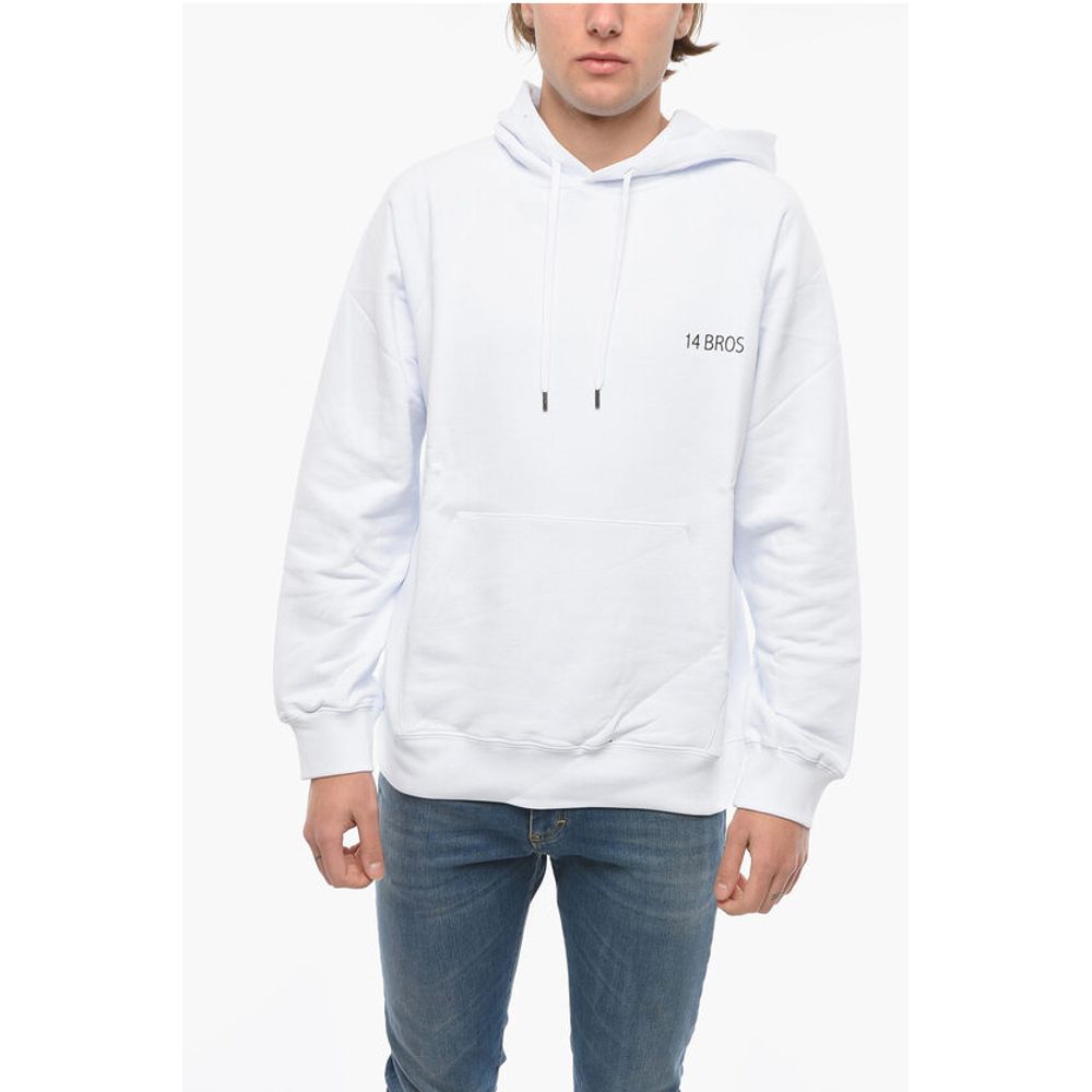 14 BROS Kontrastierender Maxi-Hoodie mit bedrucktem Rücken