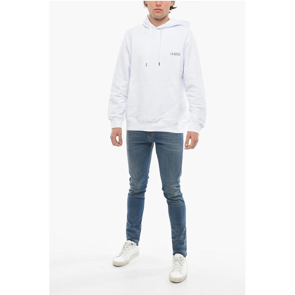 14 BROS Kontrastierender Maxi-Hoodie mit bedrucktem Rücken