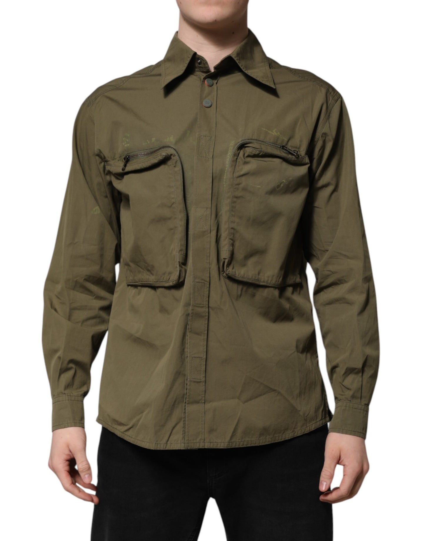 Dolce & Gabbana Armeegrünes Button Down Hemd mit langen Ärmeln