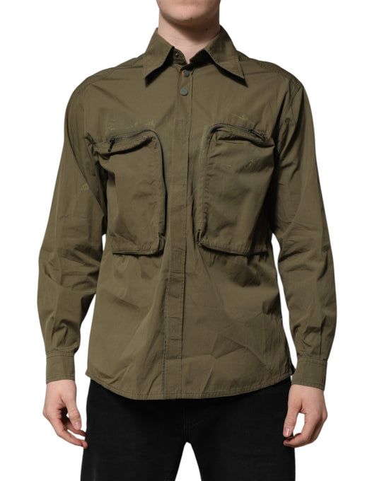 Dolce & Gabbana Armeegrünes Button Down Hemd mit langen Ärmeln