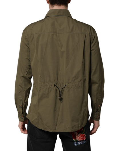 Dolce & Gabbana Armeegrünes Button Down Hemd mit langen Ärmeln