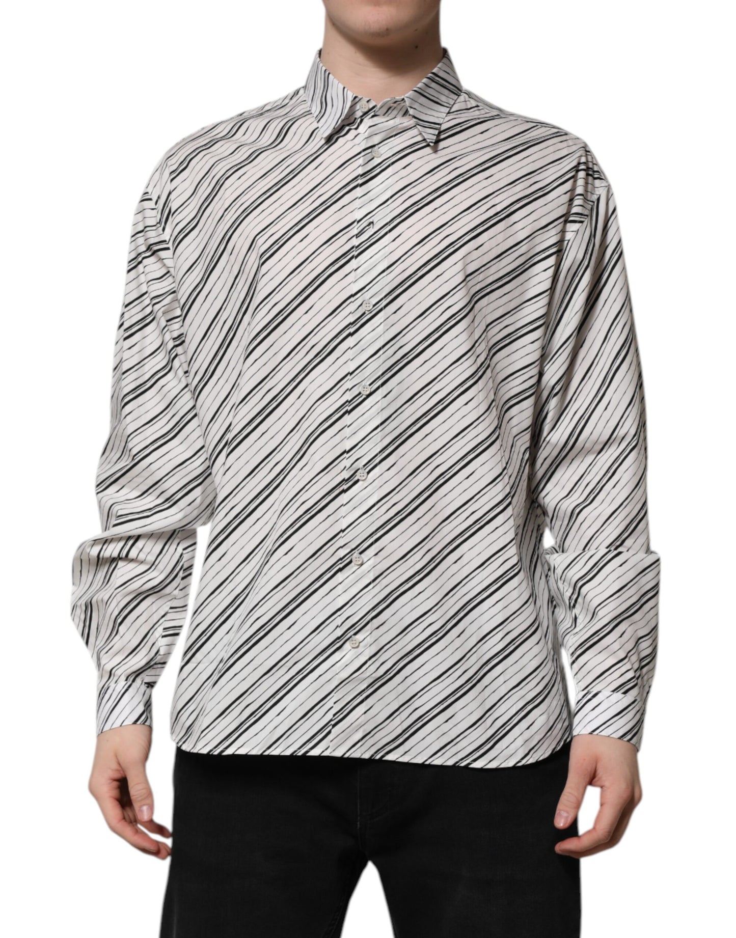 Dolce & Gabbana Weiß gestreiftes Langarmhemd für Männer Formales Hemd
