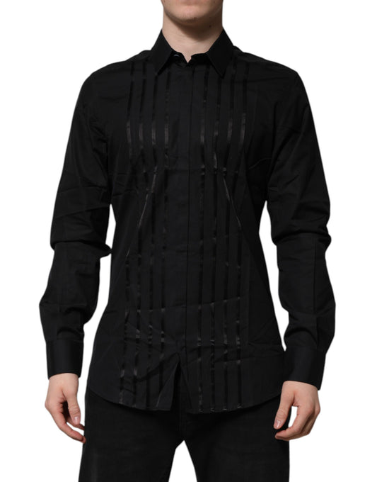 Dolce & Gabbana Schwarz GOLD Lange Ärmel Männer Formal Dress Shirt