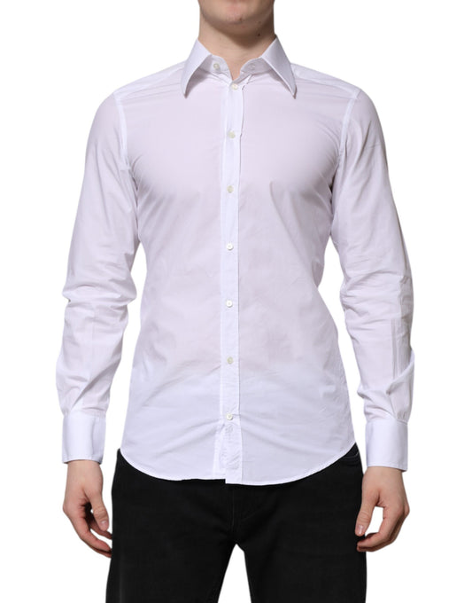Dolce & Gabbana Weißes Baumwolle GOLD Langarm Herren Hemd