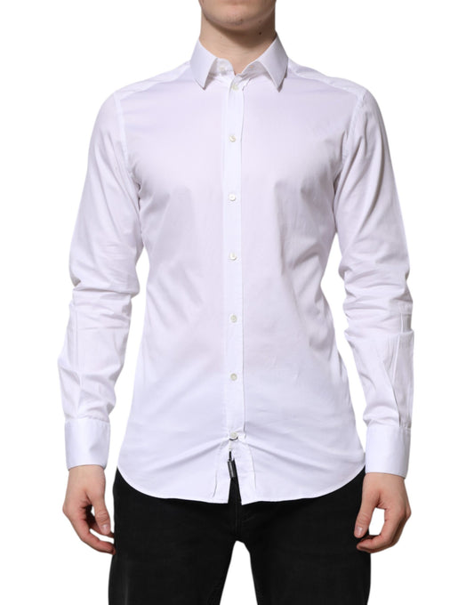 Dolce & Gabbana Weißes Baumwolle GOLD Langarm Herren Hemd