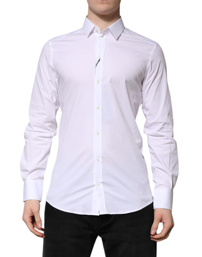 Dolce & Gabbana Weißes Baumwolle GOLD Langarm Herren Hemd