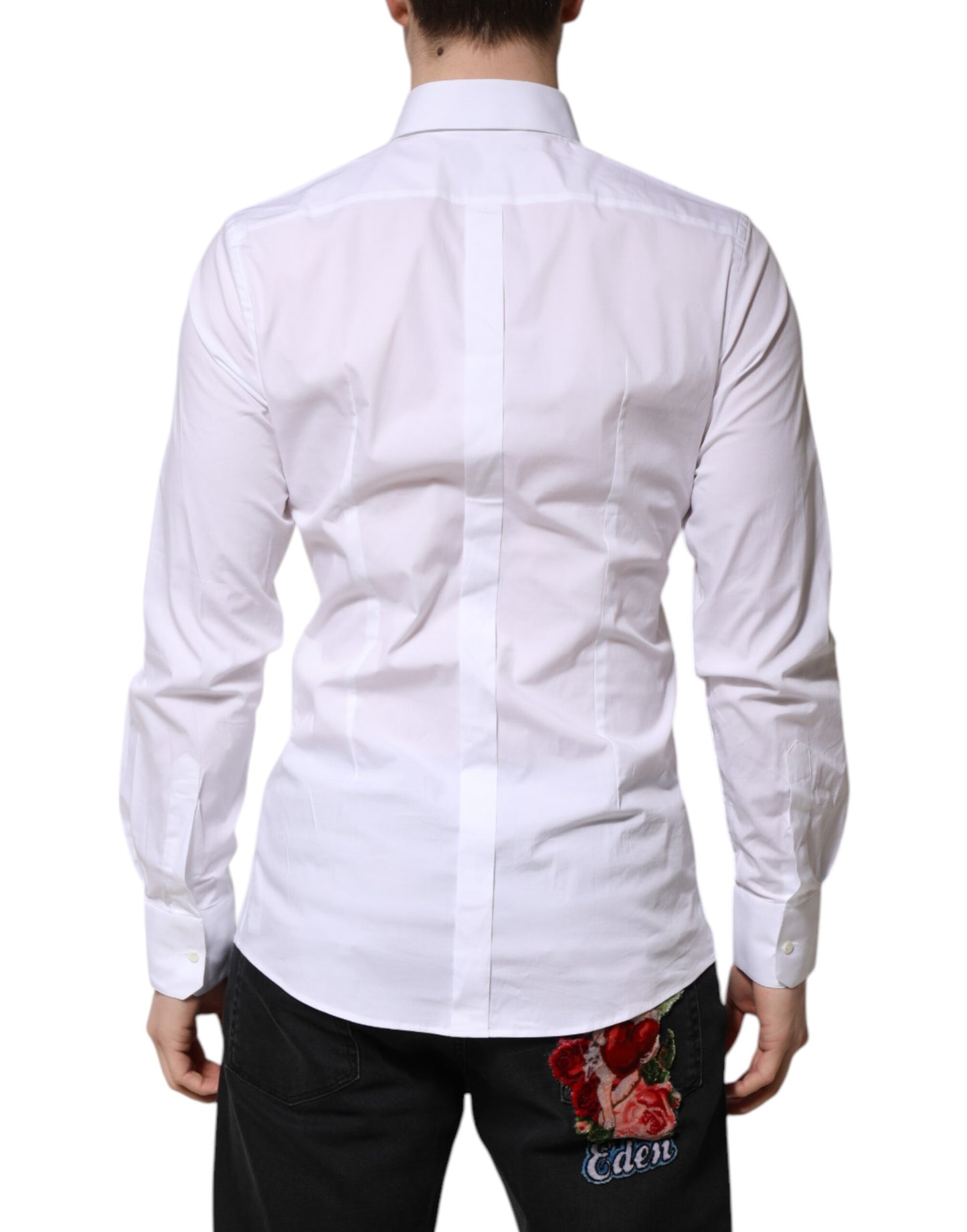 Dolce & Gabbana Weißes Baumwolle GOLD Langarm Herren Hemd