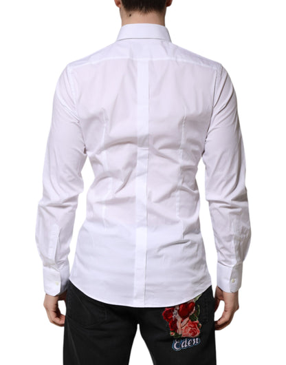 Dolce & Gabbana Weißes Baumwolle GOLD Langarm Herren Hemd