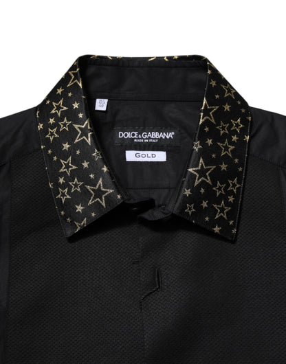 Dolce & Gabbana Schwarzes Baumwollhemd GOLD mit langen Ärmeln