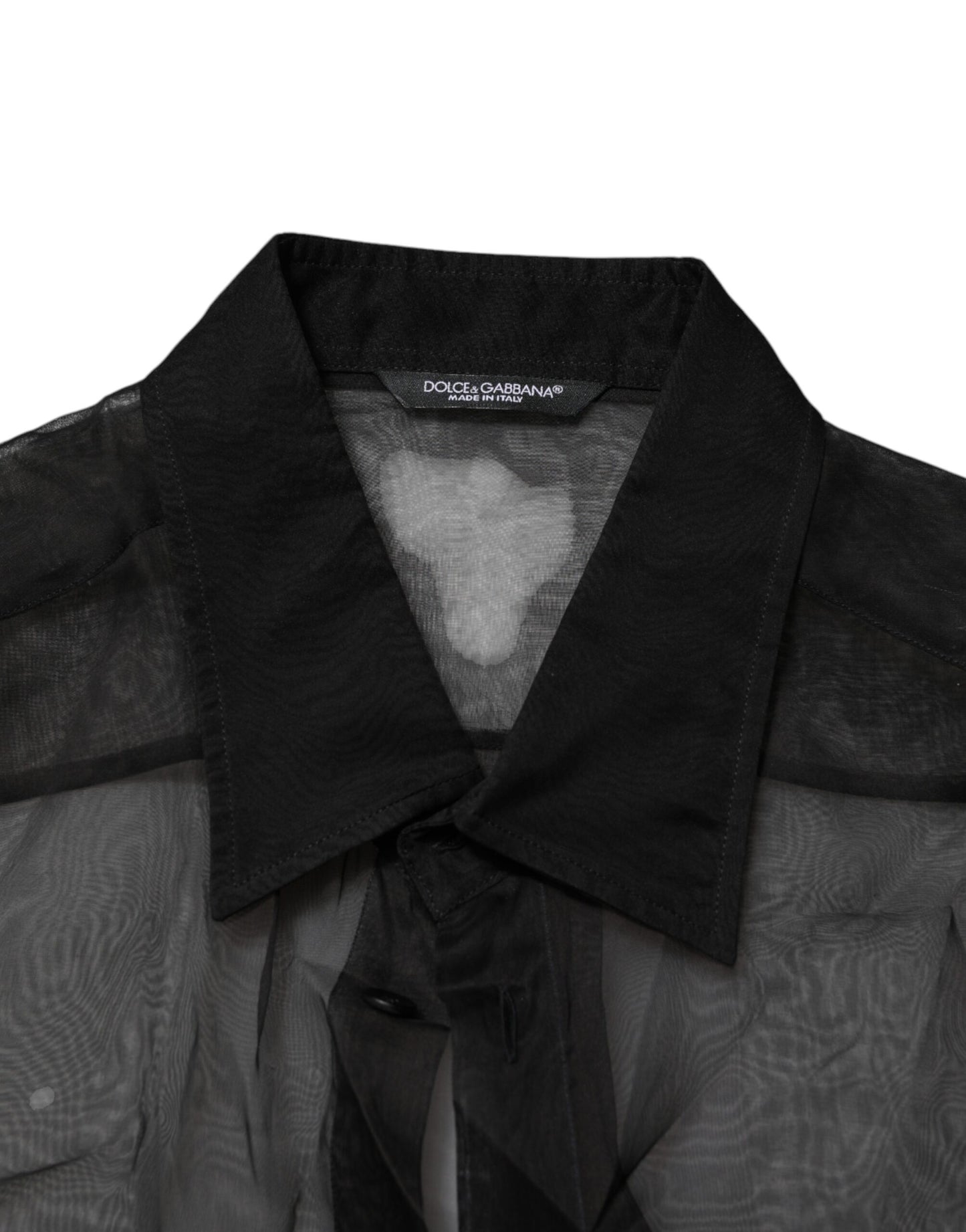 Dolce & Gabbana Schwarzes Seidenspitzenhemd mit langen Ärmeln