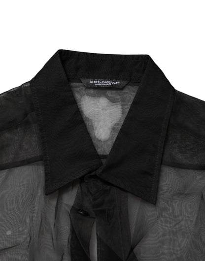 Dolce & Gabbana Schwarzes Seidenspitzenhemd mit langen Ärmeln
