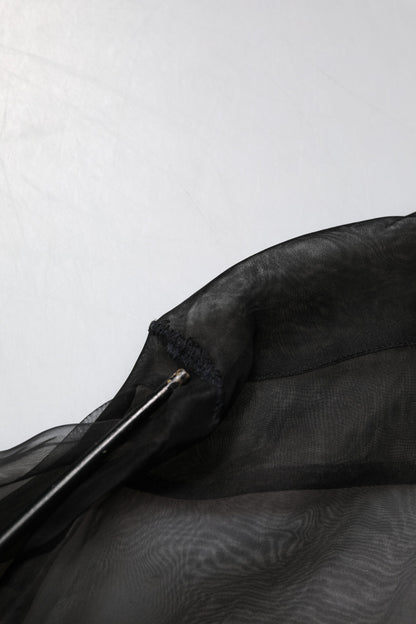 Dolce & Gabbana Schwarzes Seidenspitzenhemd mit langen Ärmeln