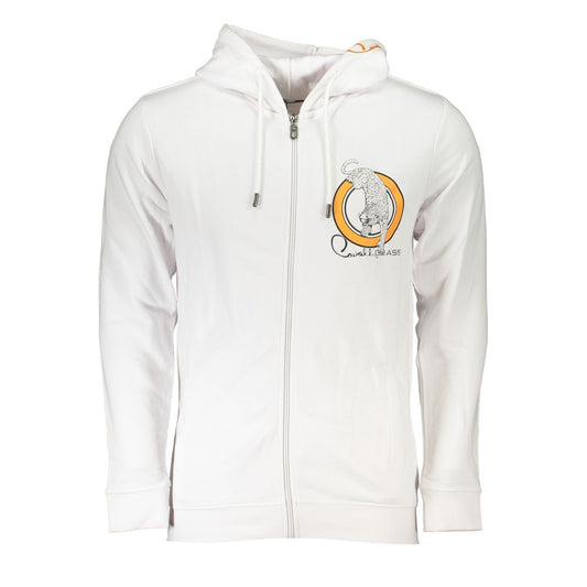 Cavalli Class Weißes Baumwoll-Sweatshirt für Männer mit Kapuze