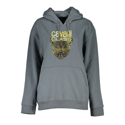 Cavalli Class Glattes graues Fleece-Sweatshirt mit Kapuze