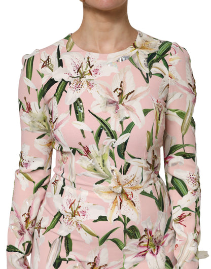 Dolce & Gabbana Rosa Lily Viskose Mantel Stretch Midikleid