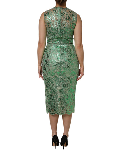 Dolce & Gabbana Grünes Midikleid aus geblümter Spitze aus Baumwolle