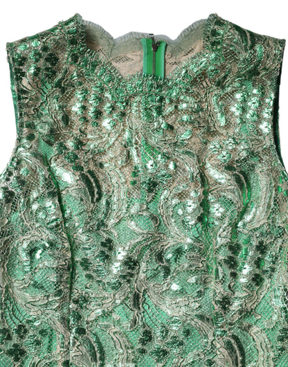 Dolce & Gabbana Grünes Midikleid aus geblümter Spitze aus Baumwolle