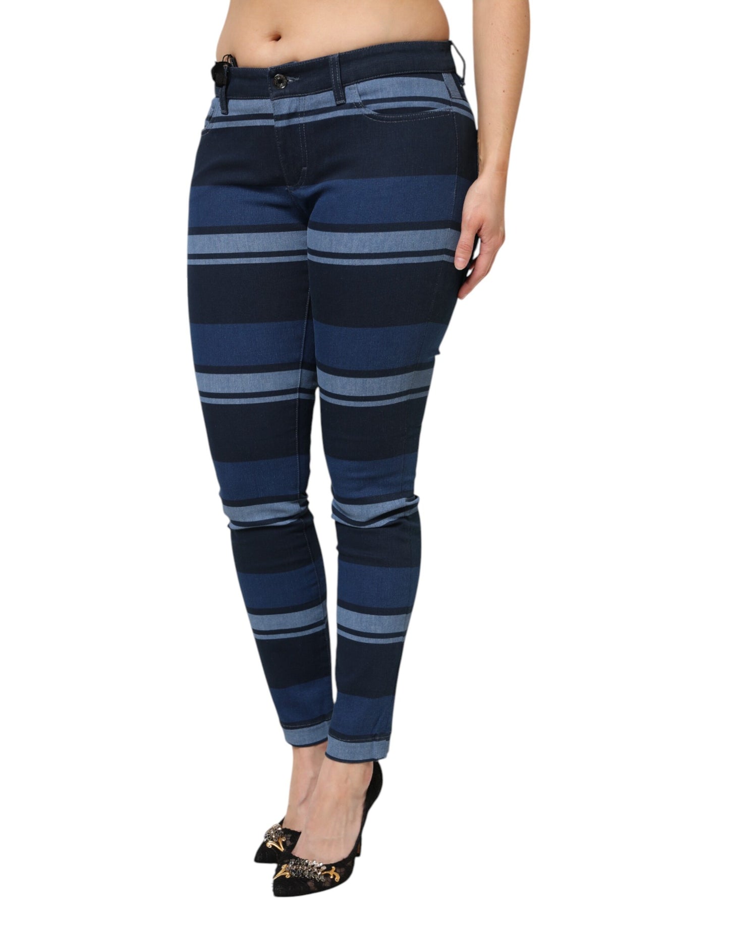 Dolce & Gabbana Blau gestreifte Baumwoll-Stretch-Denim-Jeans