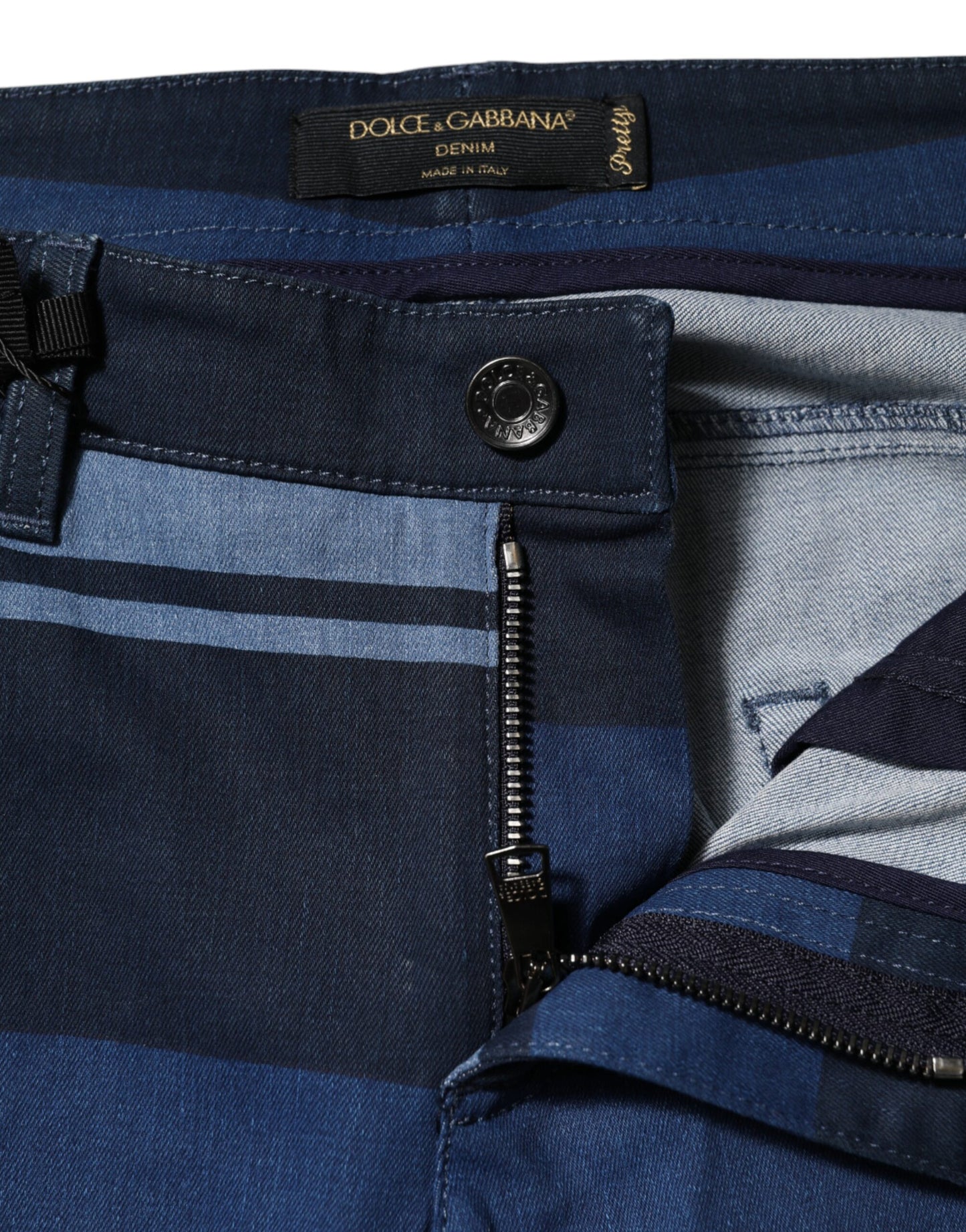 Dolce & Gabbana Blau gestreifte Baumwoll-Stretch-Denim-Jeans