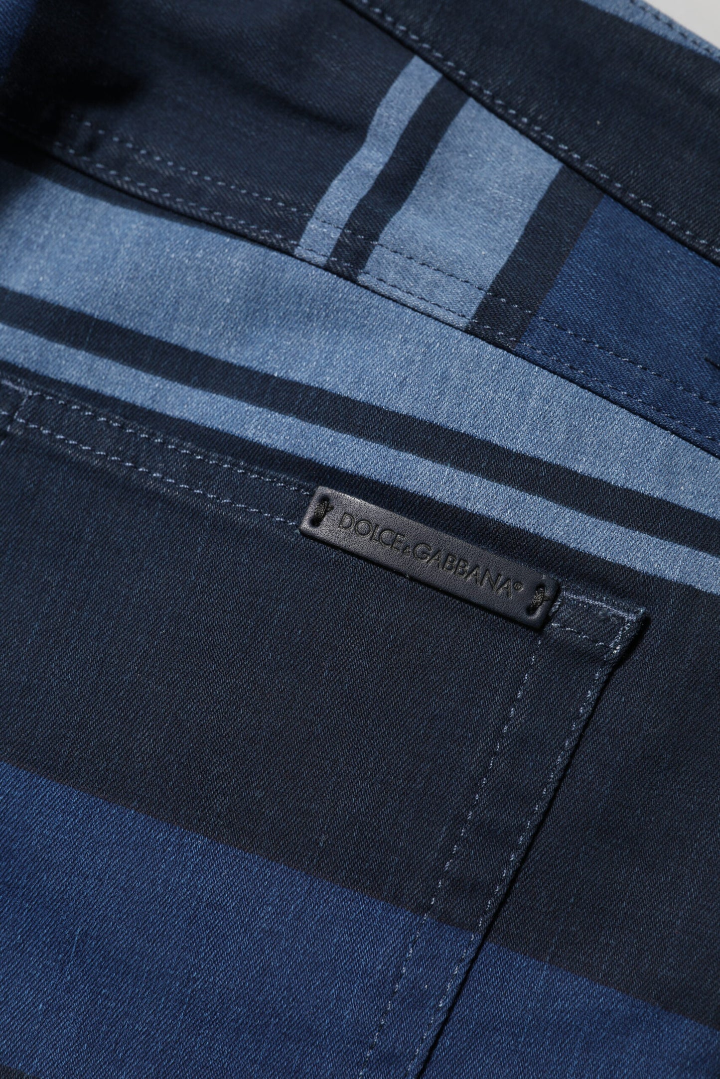 Dolce & Gabbana Blau gestreifte Baumwoll-Stretch-Denim-Jeans