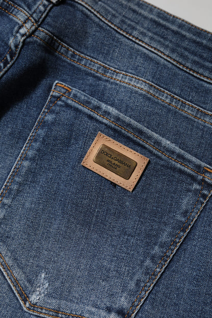 Dolce & Gabbana Blaue Denim-Jeans mit niedriger Taille aus gewaschener Baumwolle